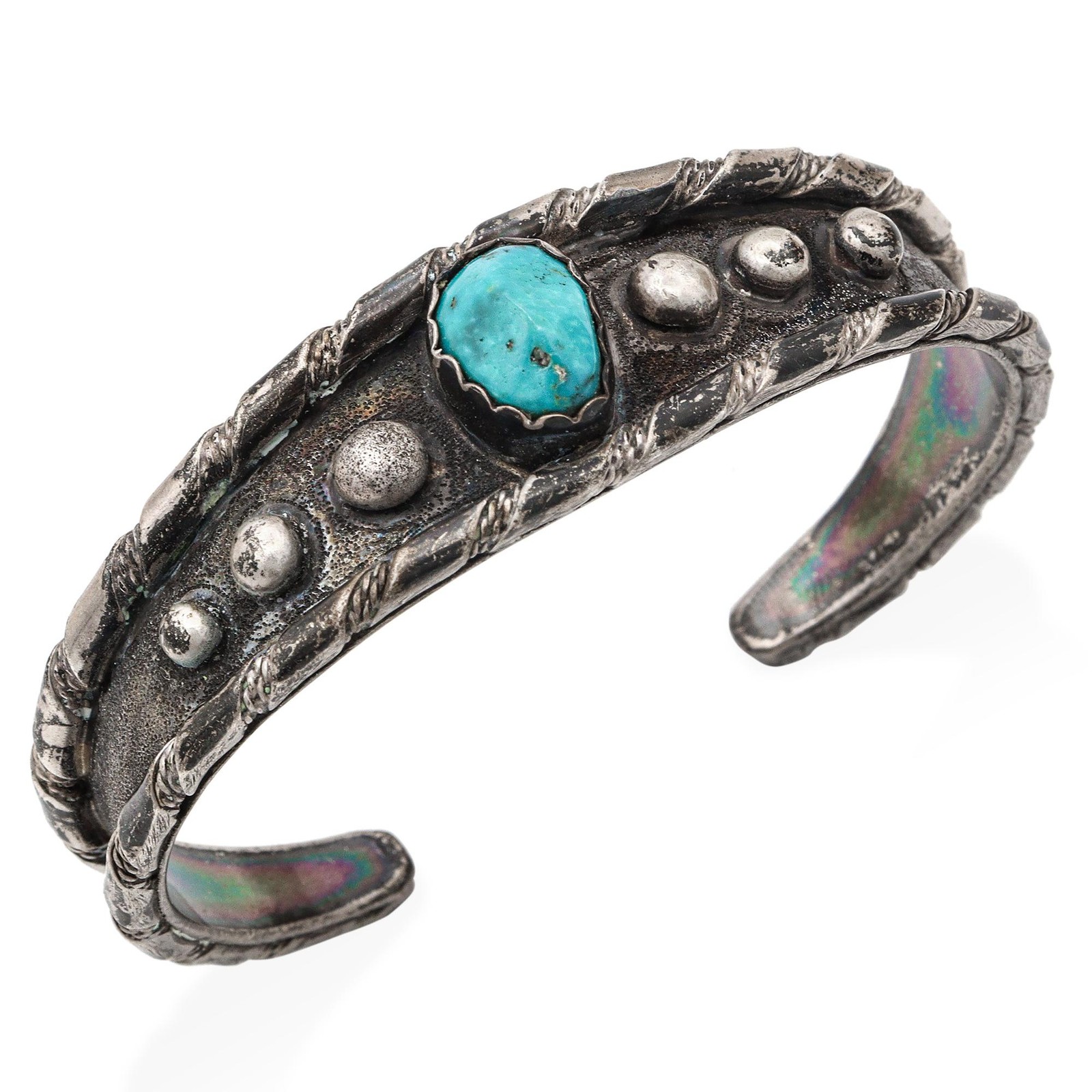 Vintage Herbert Joe Navajo Sterling Silver Turquoise Cuff Bracelet