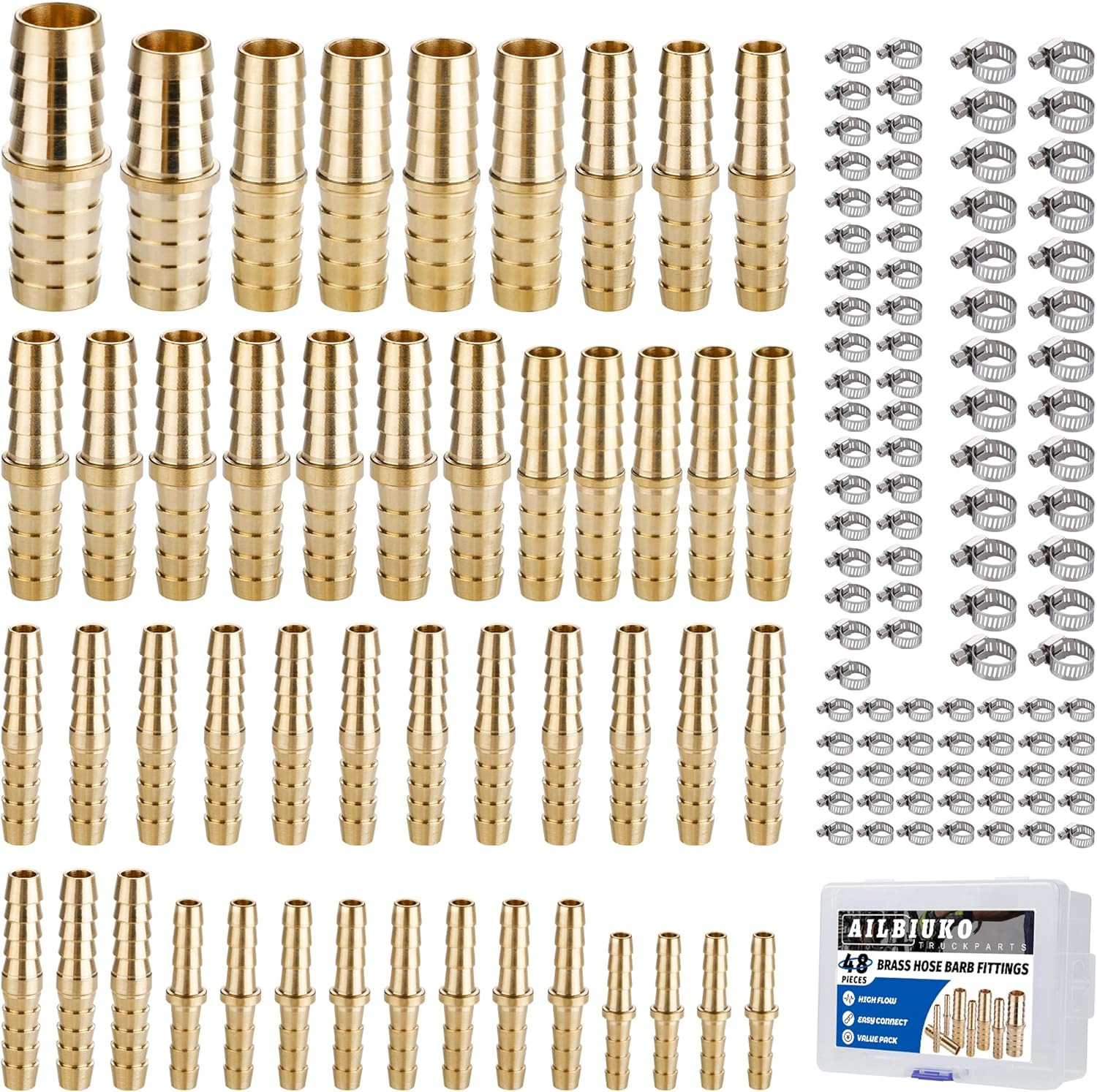 48PCS Brass Hose Barb Fitting,Barb Splicer Mender Hose Fittings 1/8 48PCS Brass Hose Barb Fitting,Barb Splicer Mender Hose Fittings 1/8
