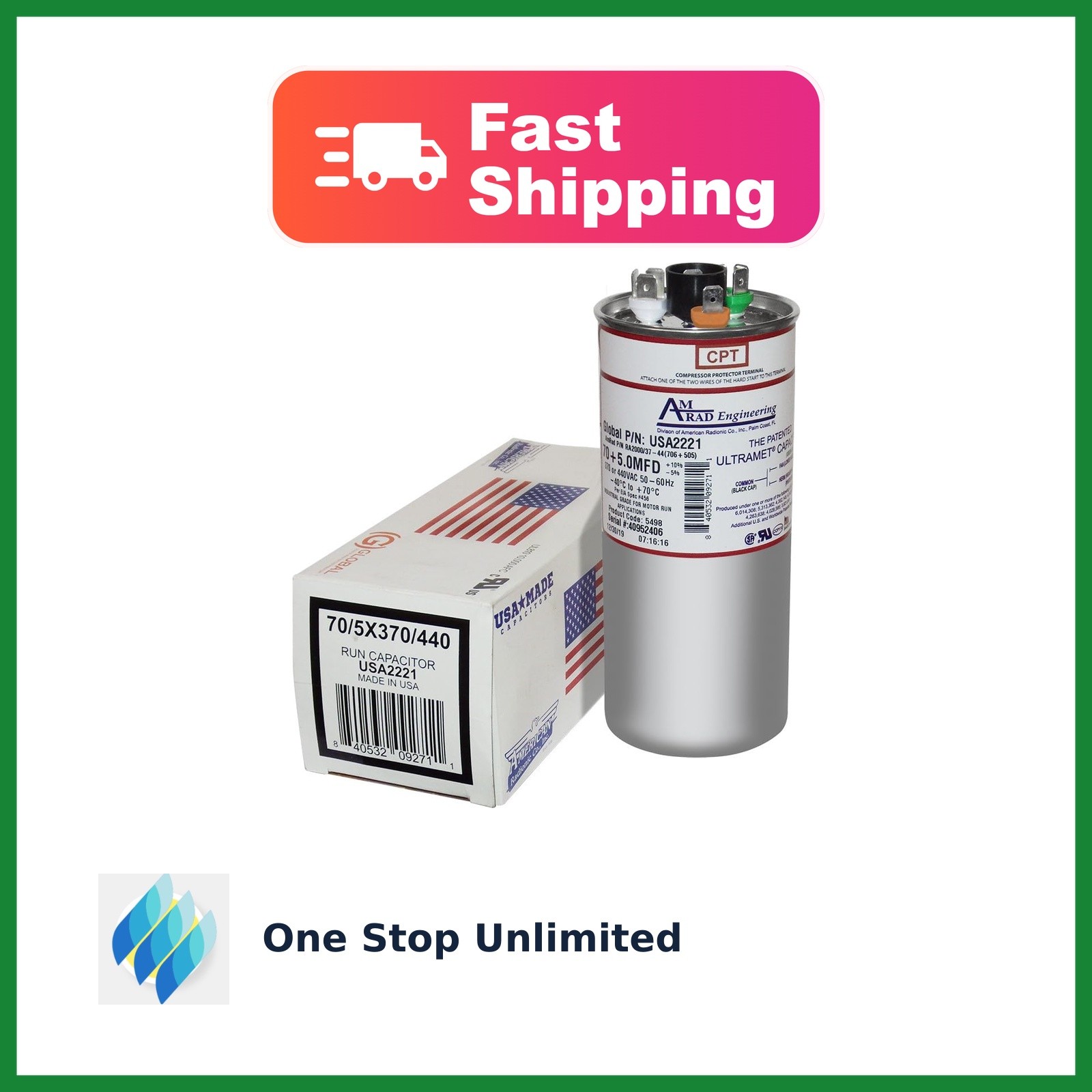 Goodman CAP050700440CT Replacement - 70 + 5 uf/Mfd 370/440 VAC AmRad Round Du... Goodman CAP050700440CT Replacement - 70 + 5 uf/Mfd 370/440 VAC AmRad Round Du...