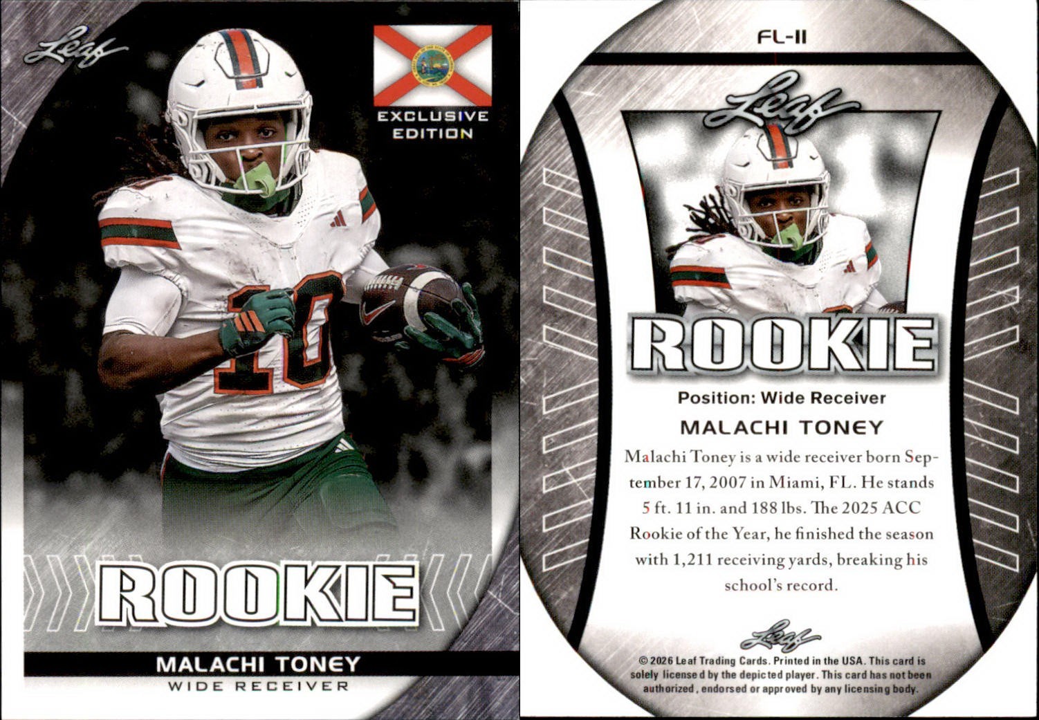 2026 Malachi Toney Leaf Flag Rookie Football #FL-11 RC 2026 Malachi Toney Leaf Flag Rookie Football #FL-11 RC