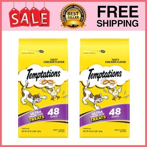 2 Bag Temptations Classic Tasty Chicken Flavor Crunchy & Soft Cat Treat,48Oz Bag