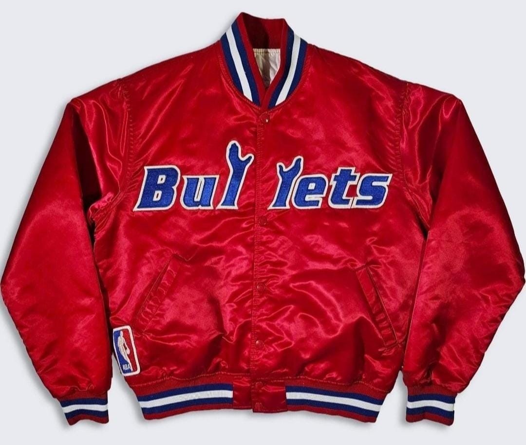 Handmade Washington Bullets Vintage 80s Reproduction Red Satin Bomber Jacket Handmade Washington Bullets Vintage 80s Reproduction Red Satin Bomber Jacket