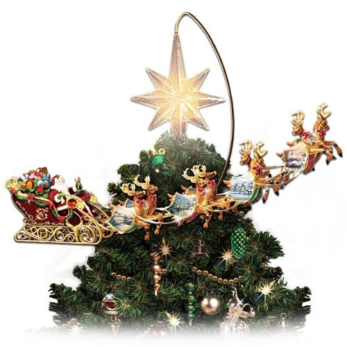 Bradford Thomas Kinkade Holidays in Motion Santa Reindeer Christmas Tree Topper Bradford Thomas Kinkade Holidays in Motion Santa Reindeer Christmas Tree Topper
