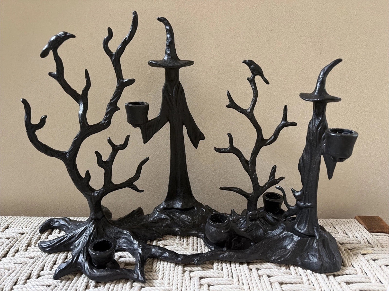 Pottery Barn Witch Halloween Tree Centerpiece Candle Holder Bronze Black NEW