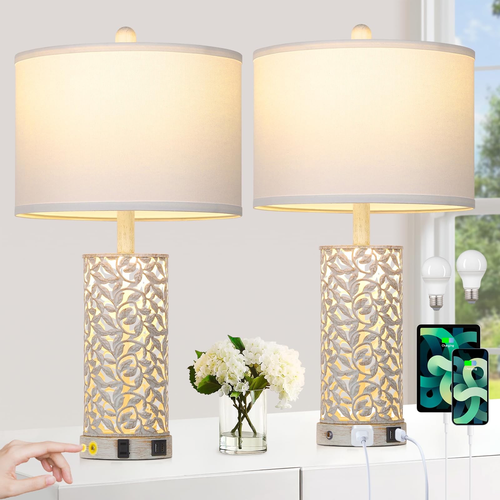 Cinkeda Morden Farmhouse Table Lamps Set of 2 Touch Control Cinkeda Morden Farmhouse Table Lamps Set of 2 Touch Control