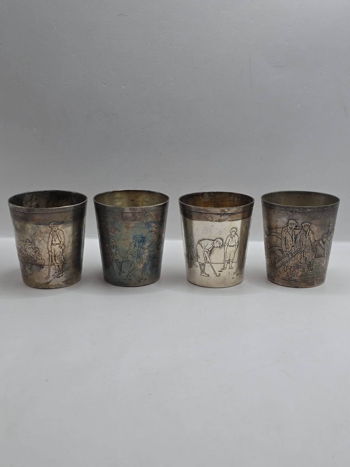 Rare 1920\'s Derby/Internation Silver Place Art Deco Gold Engraved Stacking Cups Rare 1920\'s Derby/Internation Silver Place Art Deco Gold Engraved Stacking Cups
