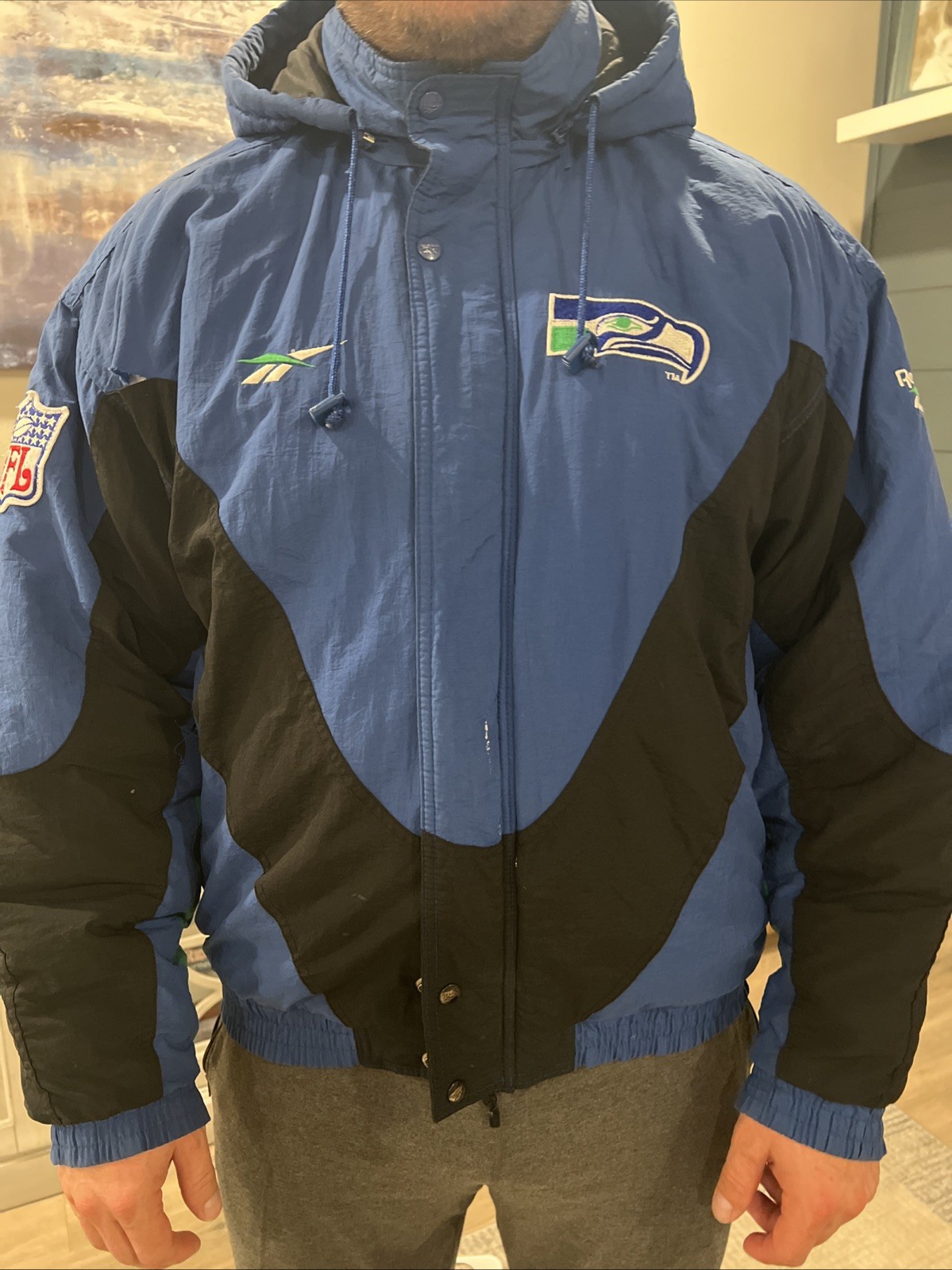 Vintage 90s Seattle Seahawks Reebok NFL Pro Line Authentic Hooded Jacket Large Vintage 90s Seattle Seahawks Reebok NFL Pro Line Authentic Hooded Jacket Large
