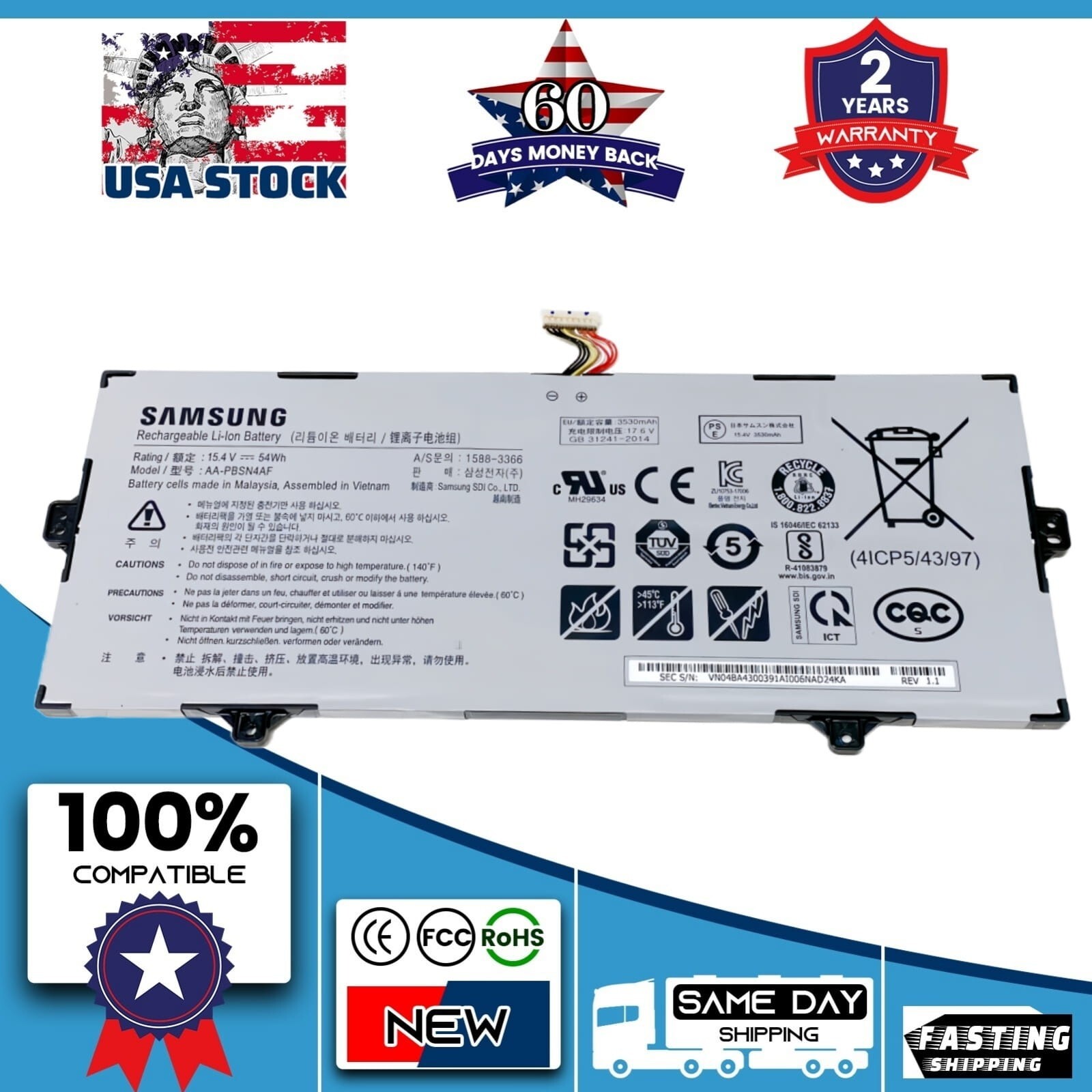 AA-PBSN4AF New Genuine Battery Li-Ion 15.4V 54Wh for Samsung NP730QCJ NP730QDA