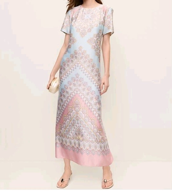 Ann Taylor Satin Paisley Maxi Dress Short Sleeve NWT $229 Sz 0 Ann Taylor Satin Paisley Maxi Dress Short Sleeve NWT $229 Sz 0