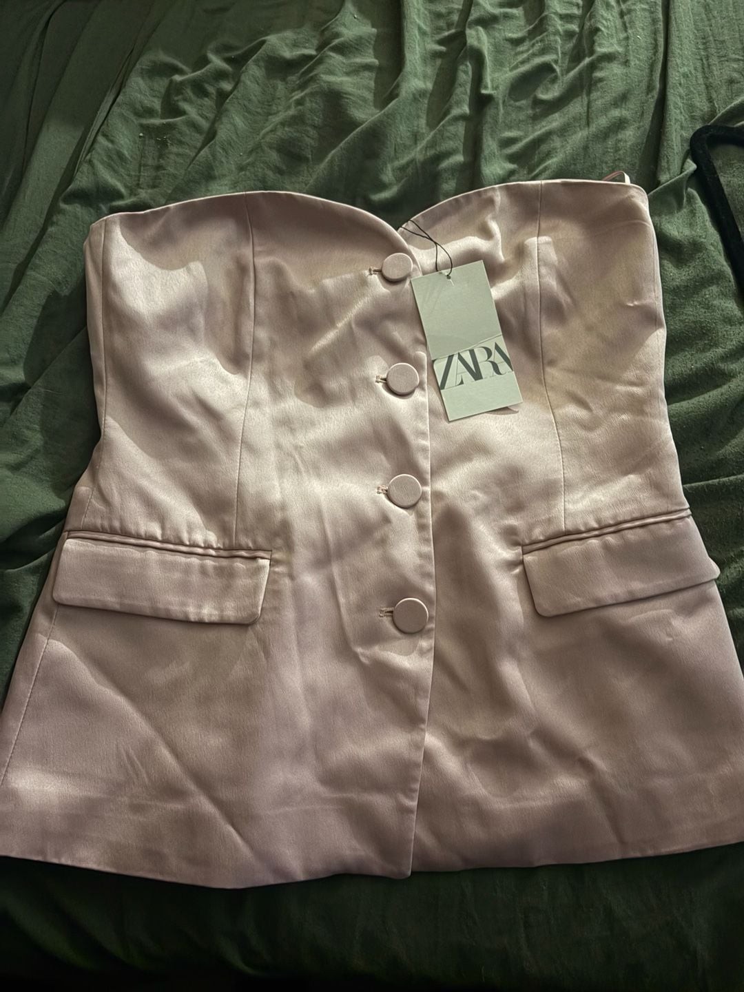Zara Satin Strapless Corset Top Size USA L Pink