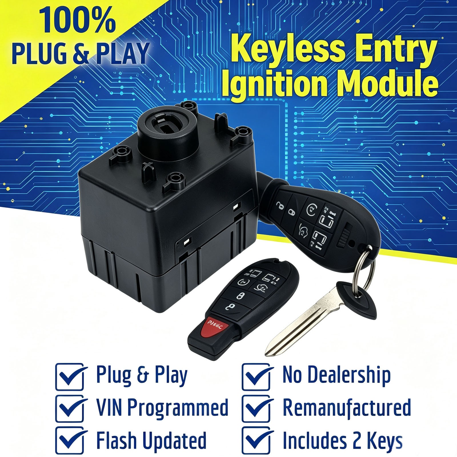 for 2009-2015 Dodge Ram 1500 WIN Module Wireless Ignition Node Programmed w/Keys