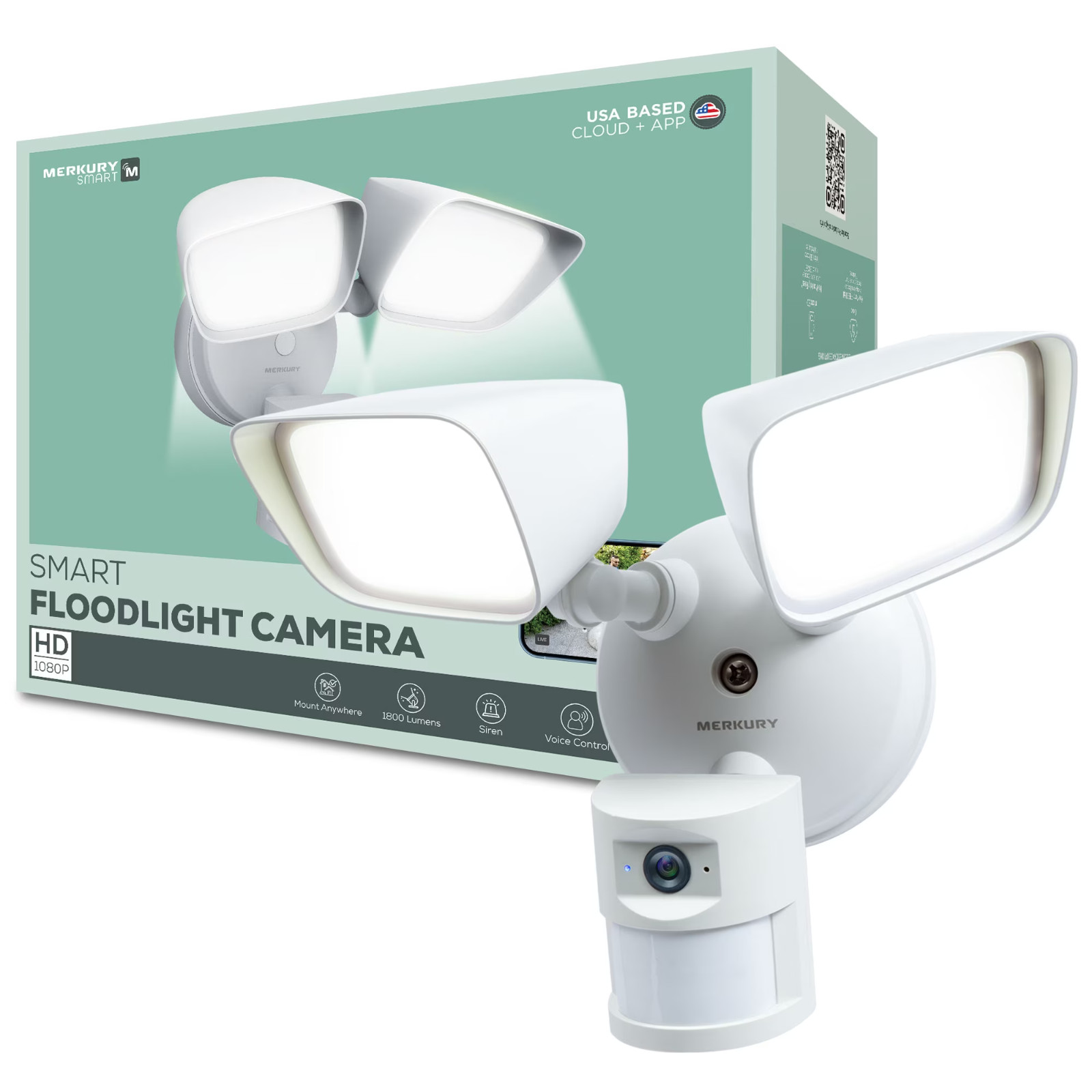 Merkury Smart Wi-Fi Floodlight Camera - 1800 Lumens, HD Security with Motion Ale Merkury Smart Wi-Fi Floodlight Camera - 1800 Lumens, HD Security with Motion Ale