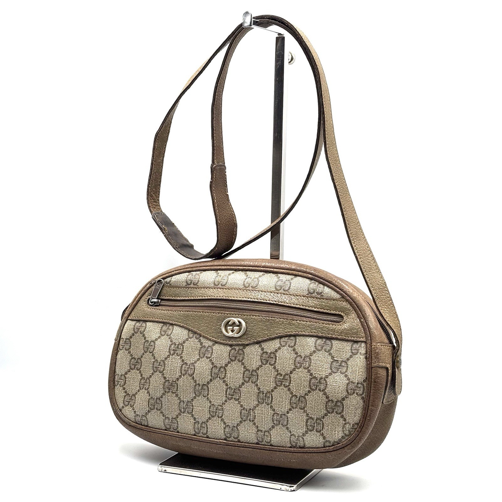 Vintage Gucci Shoulder Bag pouch purse GG PVC Brown Authentic