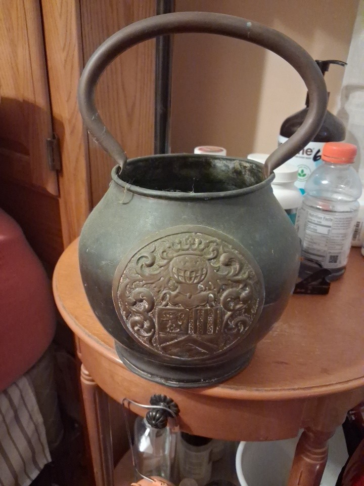 Small Copper Bucket 19th Century Decorative Armorial Medallion Well Patinated