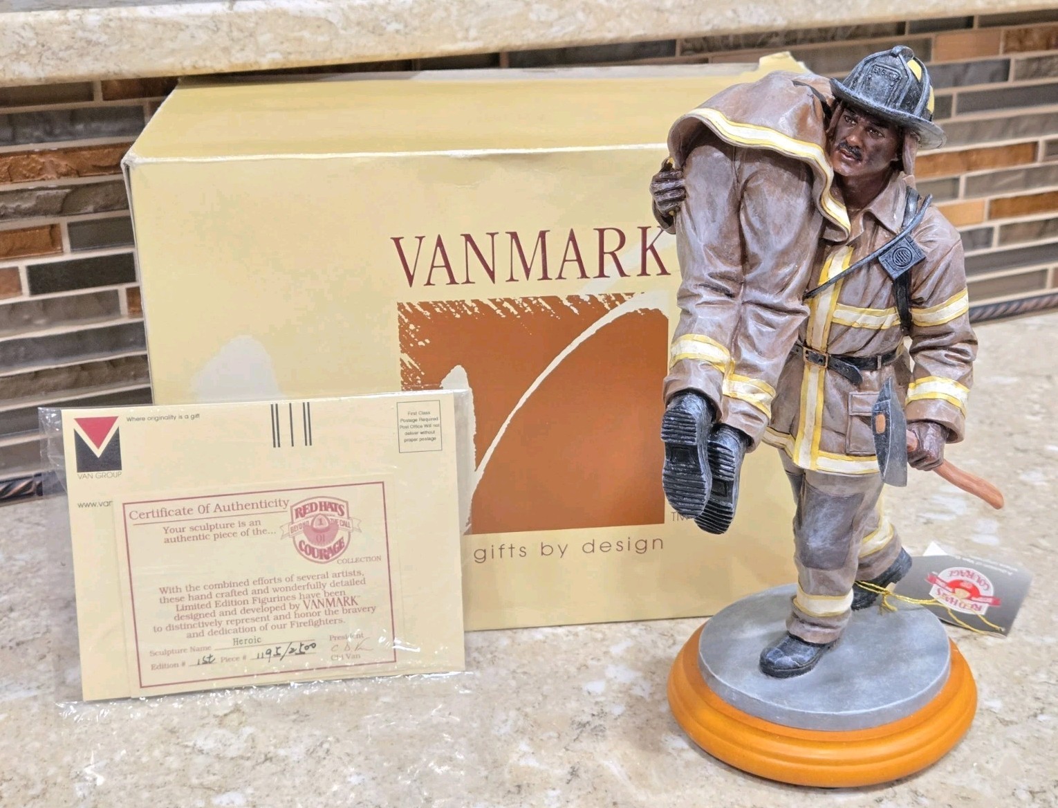 2002 Vanmark Red Hats of Courage Heroic Firefighter Figurine NIB Limited Ed 2002 Vanmark Red Hats of Courage Heroic Firefighter Figurine NIB Limited Ed