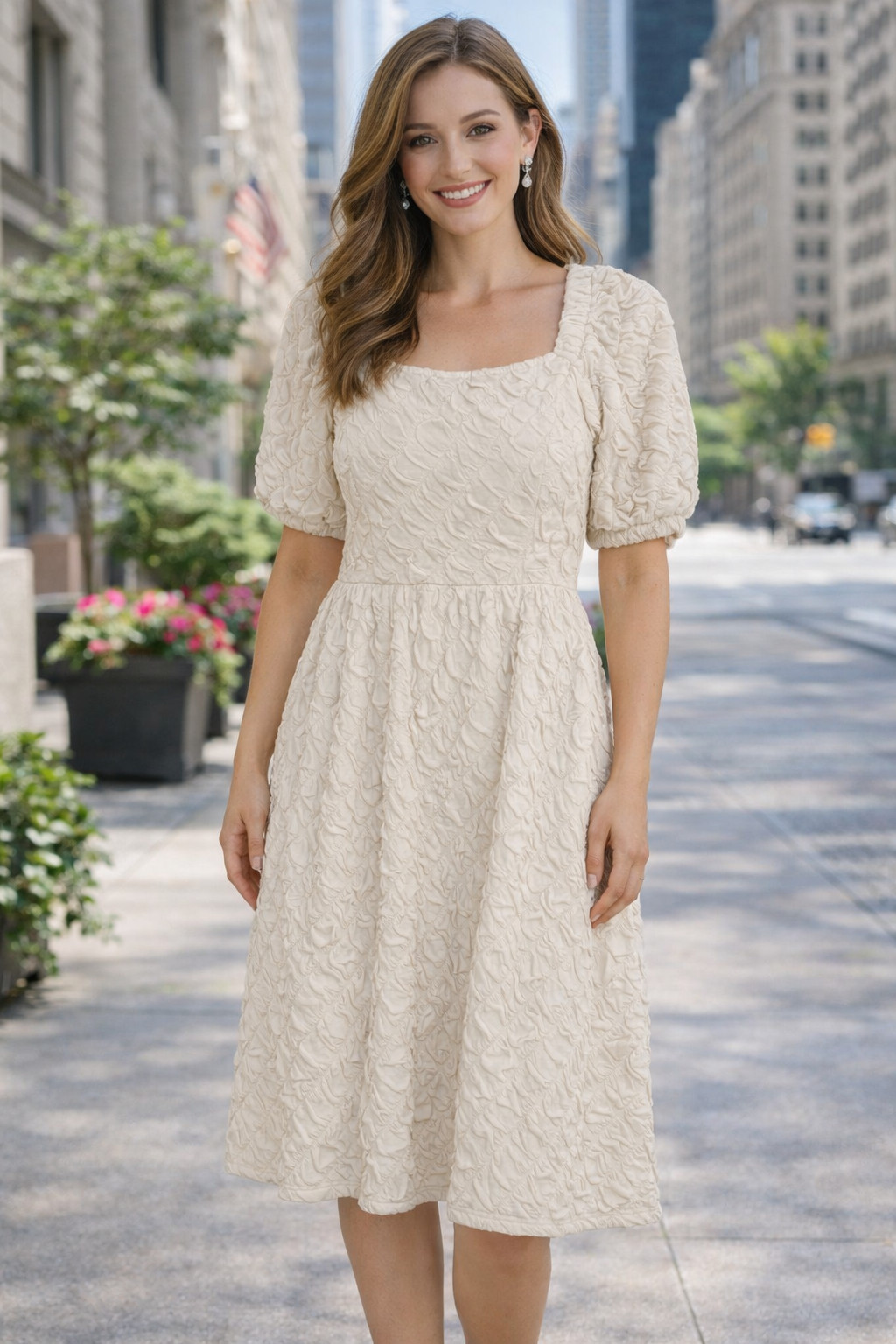 Baltic Born Women\'s Large Light Taupe Keri Knee Length Gathered Relaxed Dress