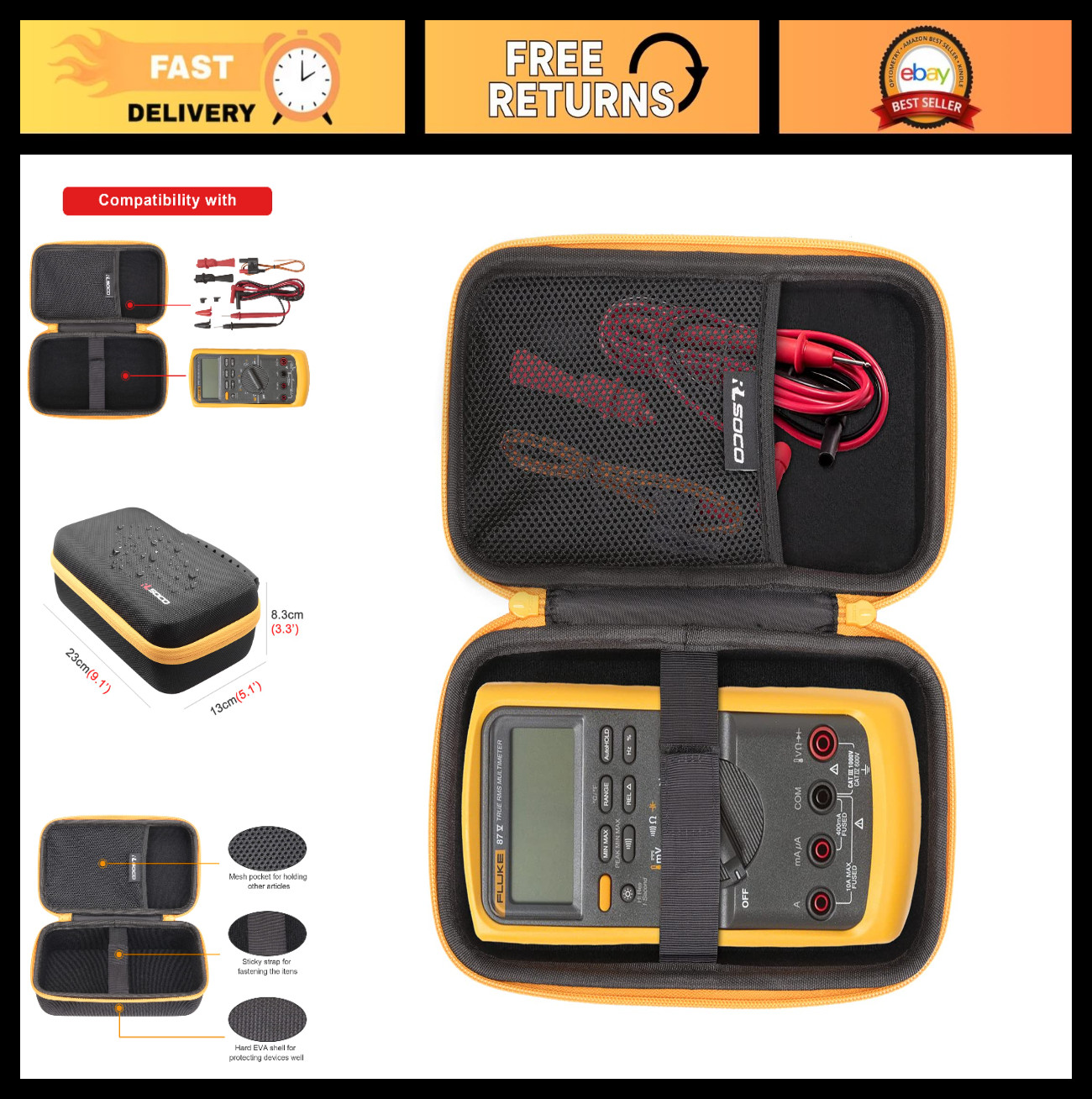 Durable Carrying Case for Fluke 87V 88V 77-4 83V 86V & EEVblog BM786 BM789 Multi Durable Carrying Case for Fluke 87V 88V 77-4 83V 86V & EEVblog BM786 BM789 Multi