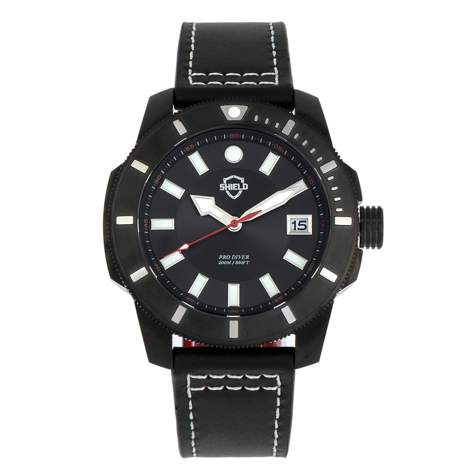 Shield Shaw Pro Diver, 20ATM, Screw Down Crown, Swiss Super Lume Black/ | Black