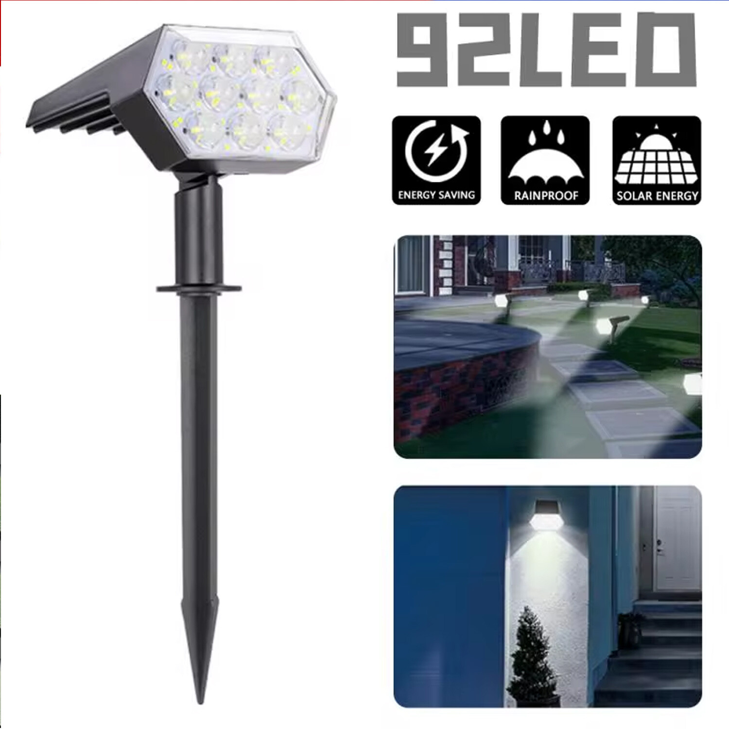 1-6 Pack 92-LED Solar Spotlights Landscape Lights Outdoor Garden Pathway Lamp