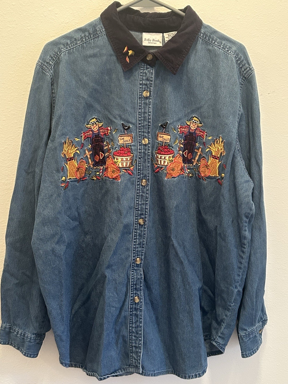 VTG Bobbie Brooks Denim Shirt Fall Autumn Harvest Long-Sleeve Women\'s 18W/20W VTG Bobbie Brooks Denim Shirt Fall Autumn Harvest Long-Sleeve Women\'s 18W/20W