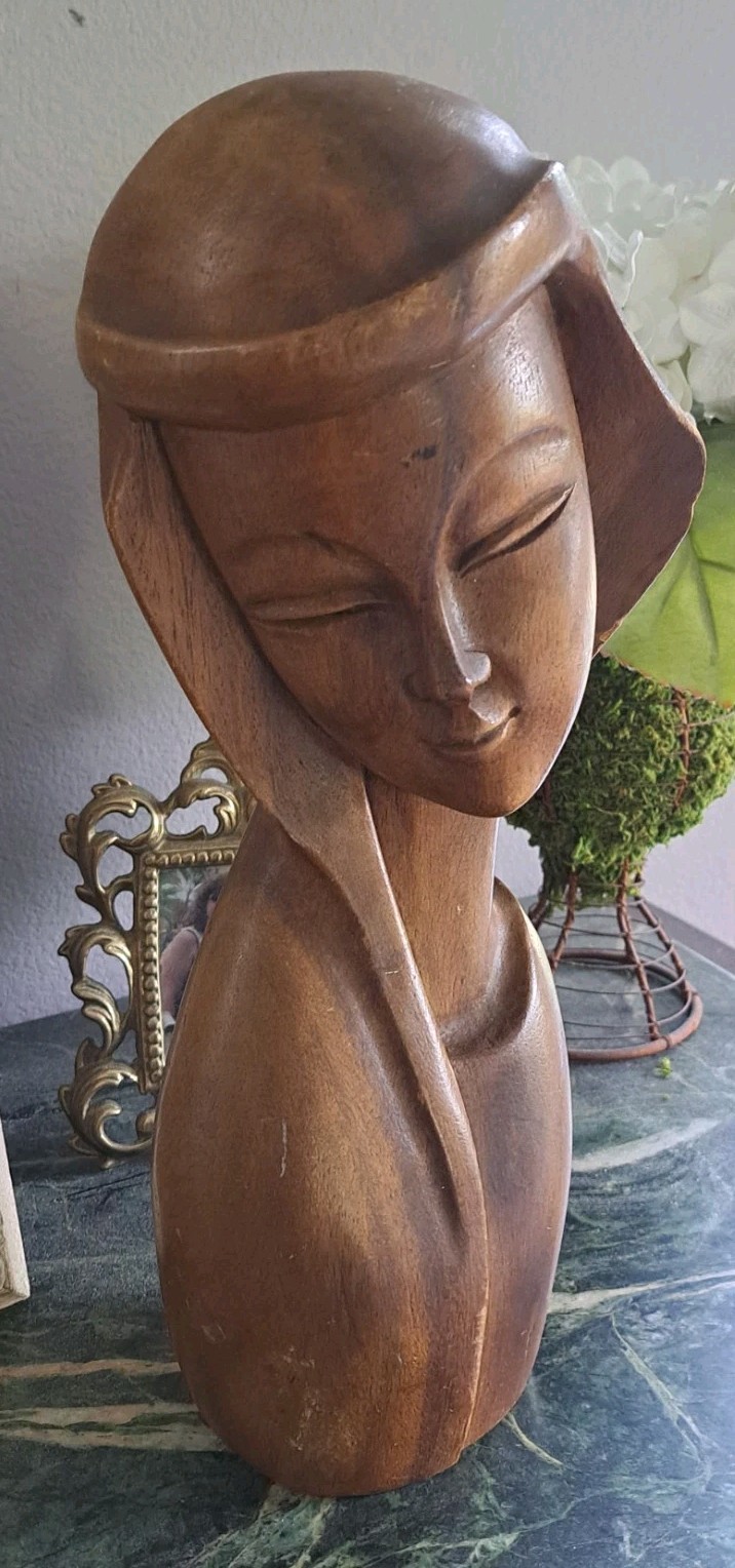 Vintage Hand Carved Womans Bust 13\ Vintage Hand Carved Womans Bust 13\