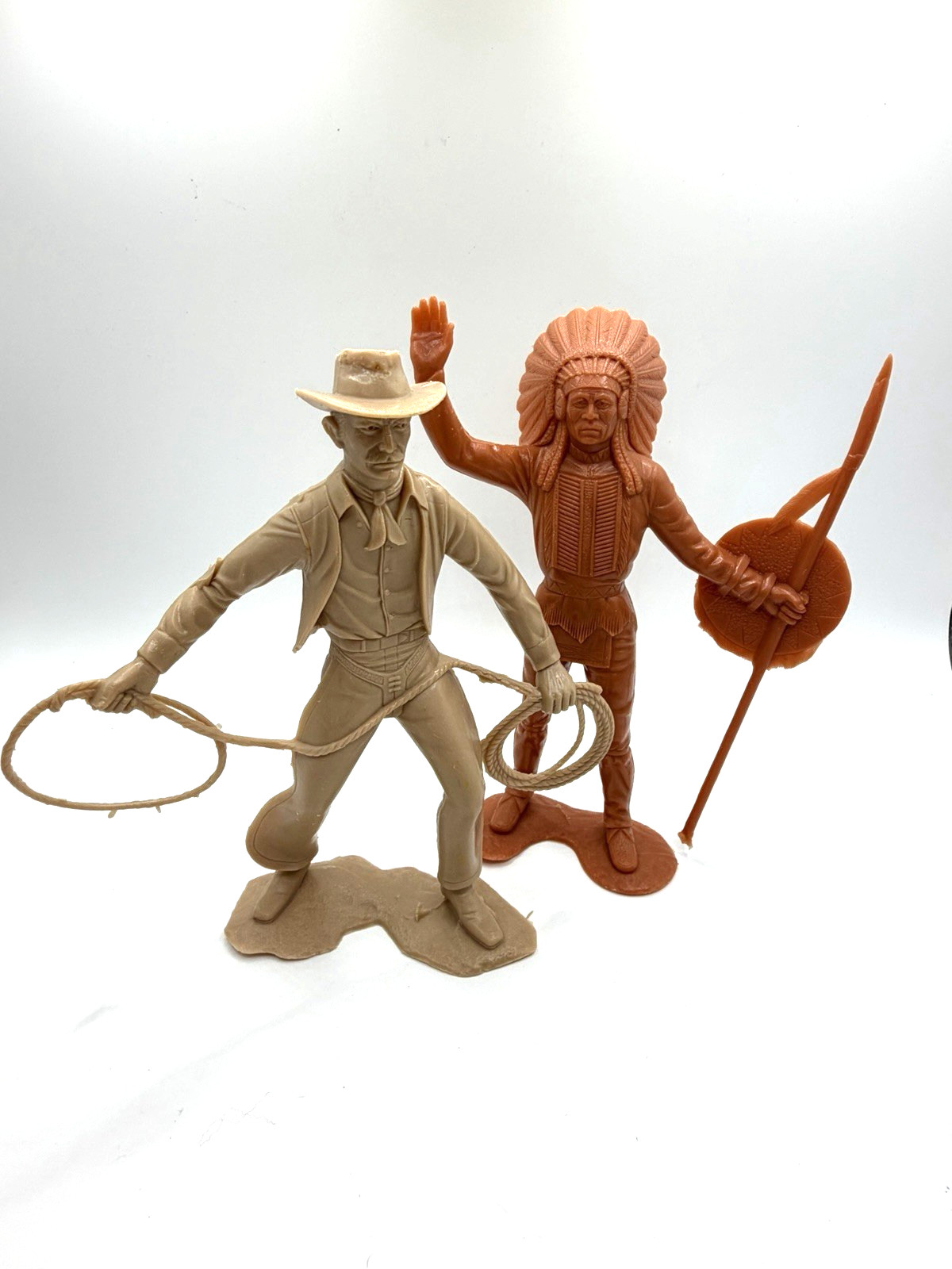Vintage Louis Marx & Co. Cowboy and Indian Action Figures Set 1964