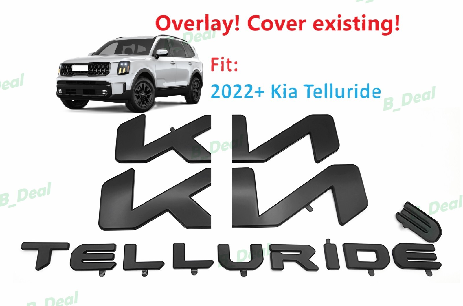 Custom OVERLAY Matte Black Telluride Front Rear K IA Emblem 2023-2025 Custom OVERLAY Matte Black Telluride Front Rear K IA Emblem 2023-2025