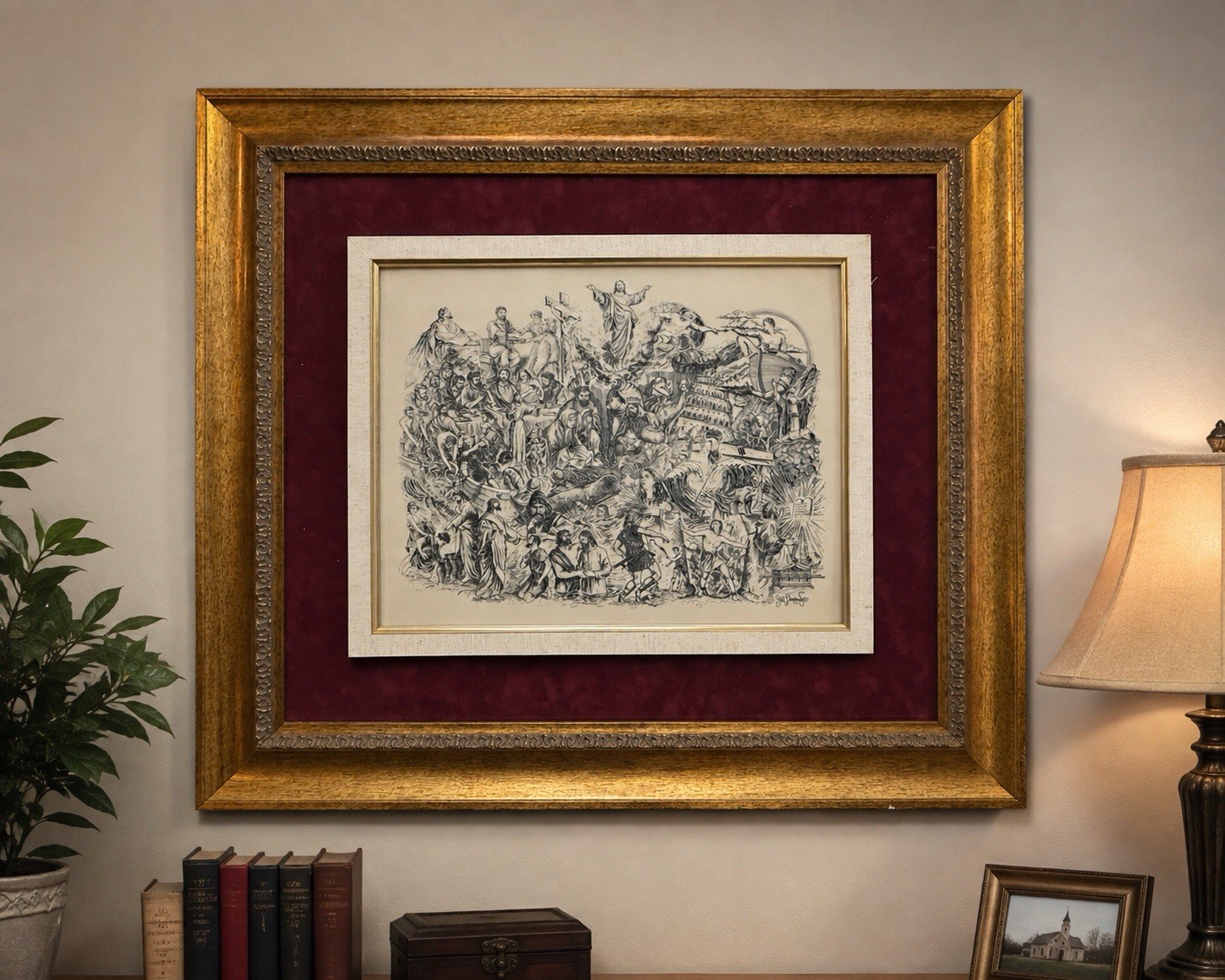 Vintage Signed Biblical Christian Jesus Religious Art Framed Large