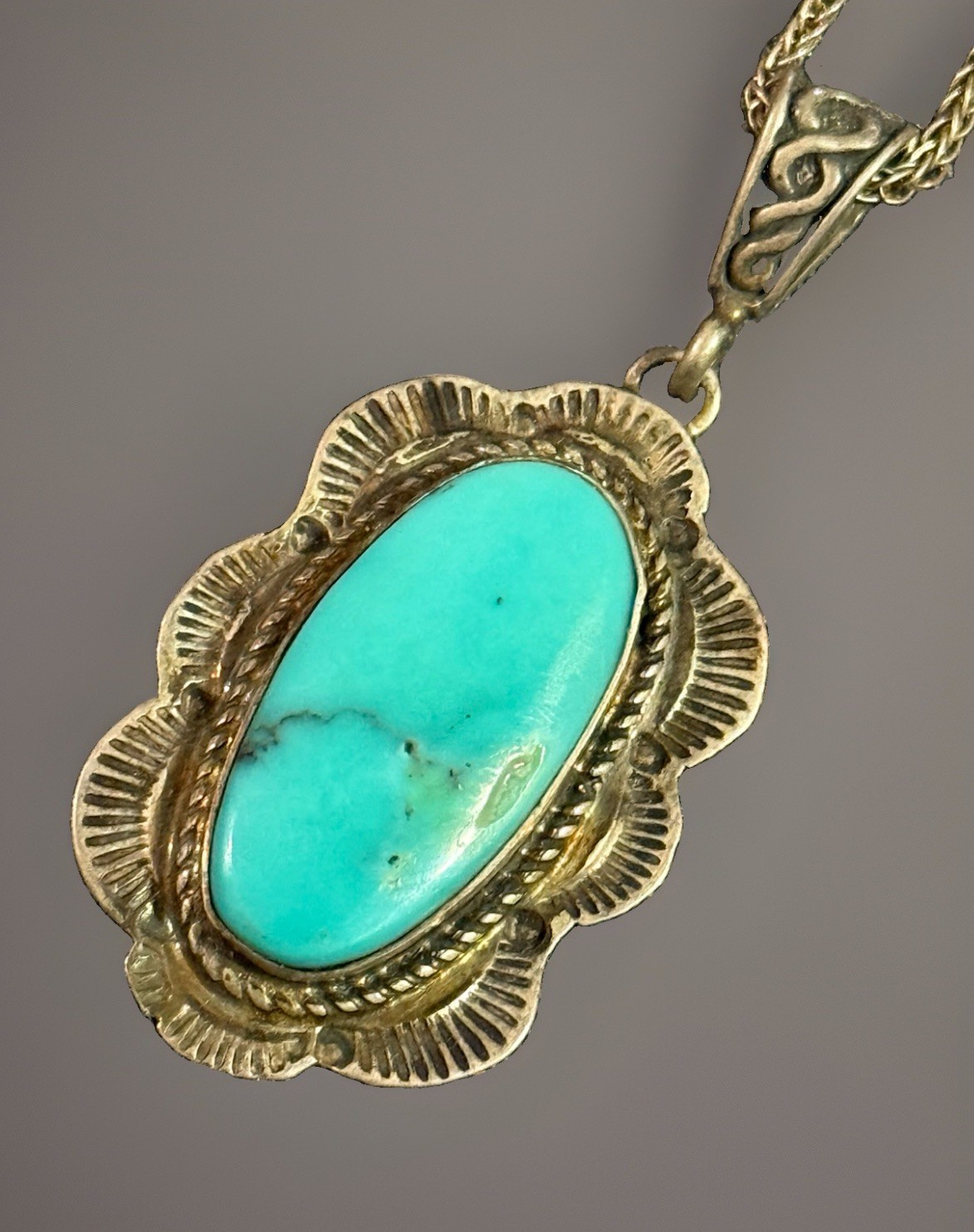 Vintage Native American Hand Stamped Sterling Silver Turquoise Pendant Necklace Vintage Native American Hand Stamped Sterling Silver Turquoise Pendant Necklace