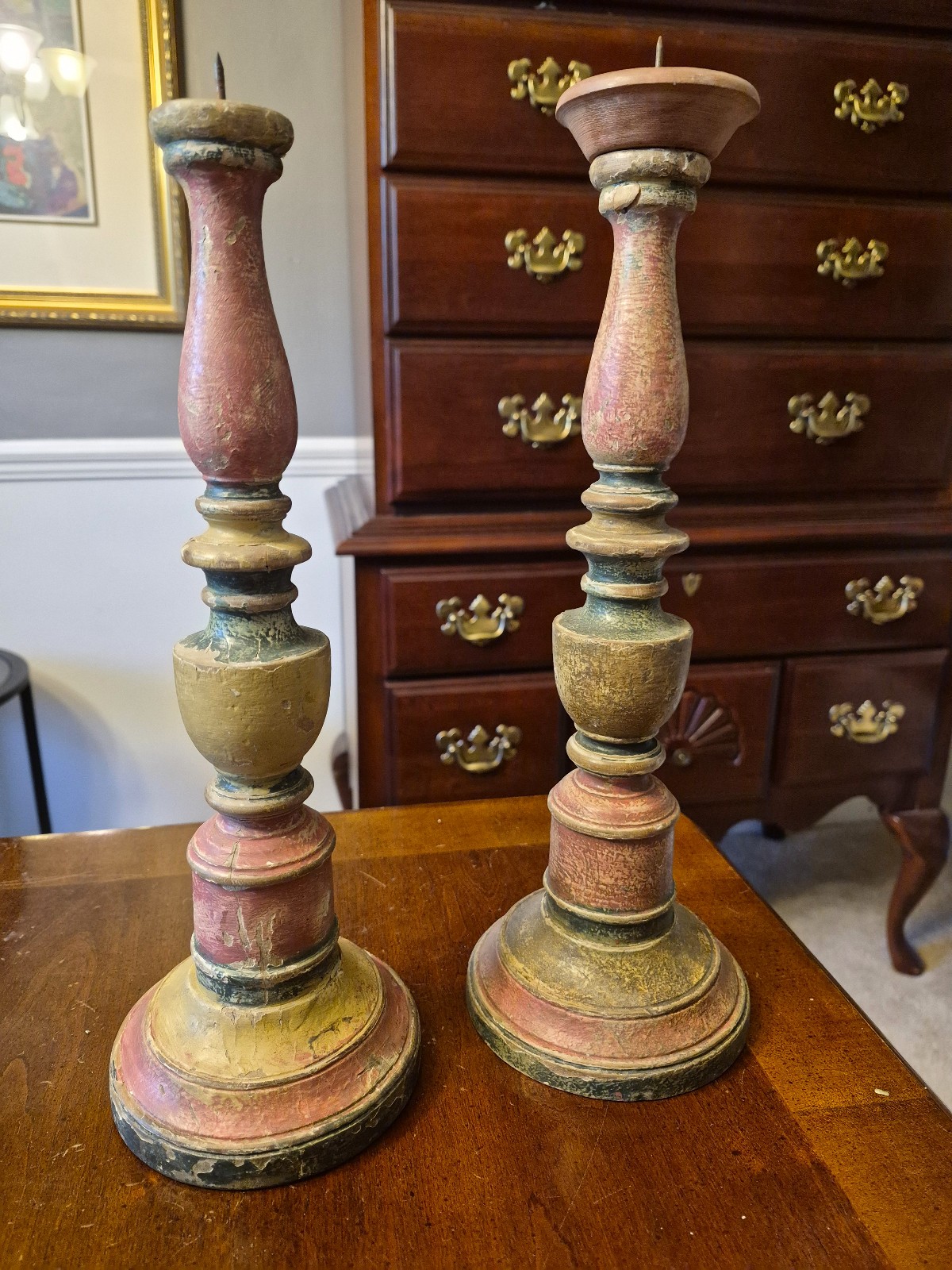 Vtg Rustic Turned Wood Pilllar Candle Holder Pair Gradulated Sizes 12\ Vtg Rustic Turned Wood Pilllar Candle Holder Pair Gradulated Sizes 12\