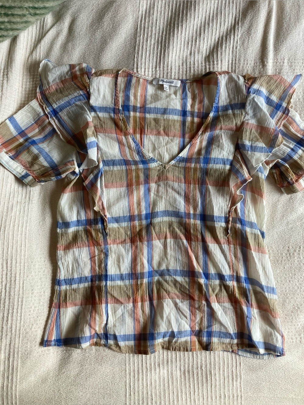 Madewell plaid ruffle top XXS