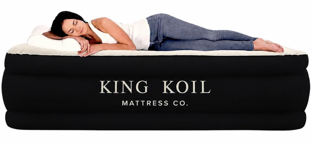 King Koil Air Mattress Twin with Built-in Pump, Inflatable Blow Up Bed King Koil Air Mattress Twin with Built-in Pump, Inflatable Blow Up Bed