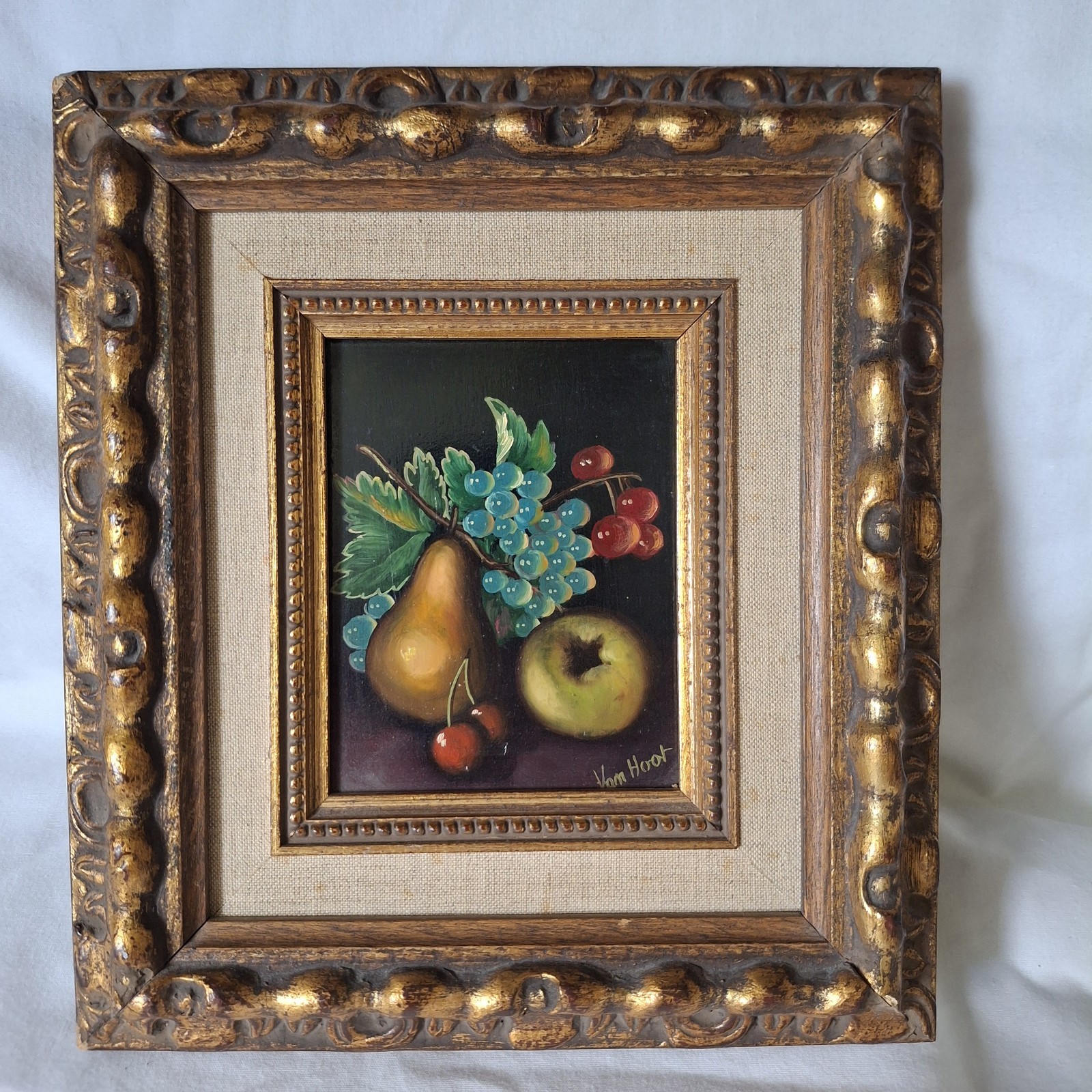 J Van Hoot Dutch Painting Still Life Fruit Oil On Board 9.5\ J Van Hoot Dutch Painting Still Life Fruit Oil On Board 9.5\