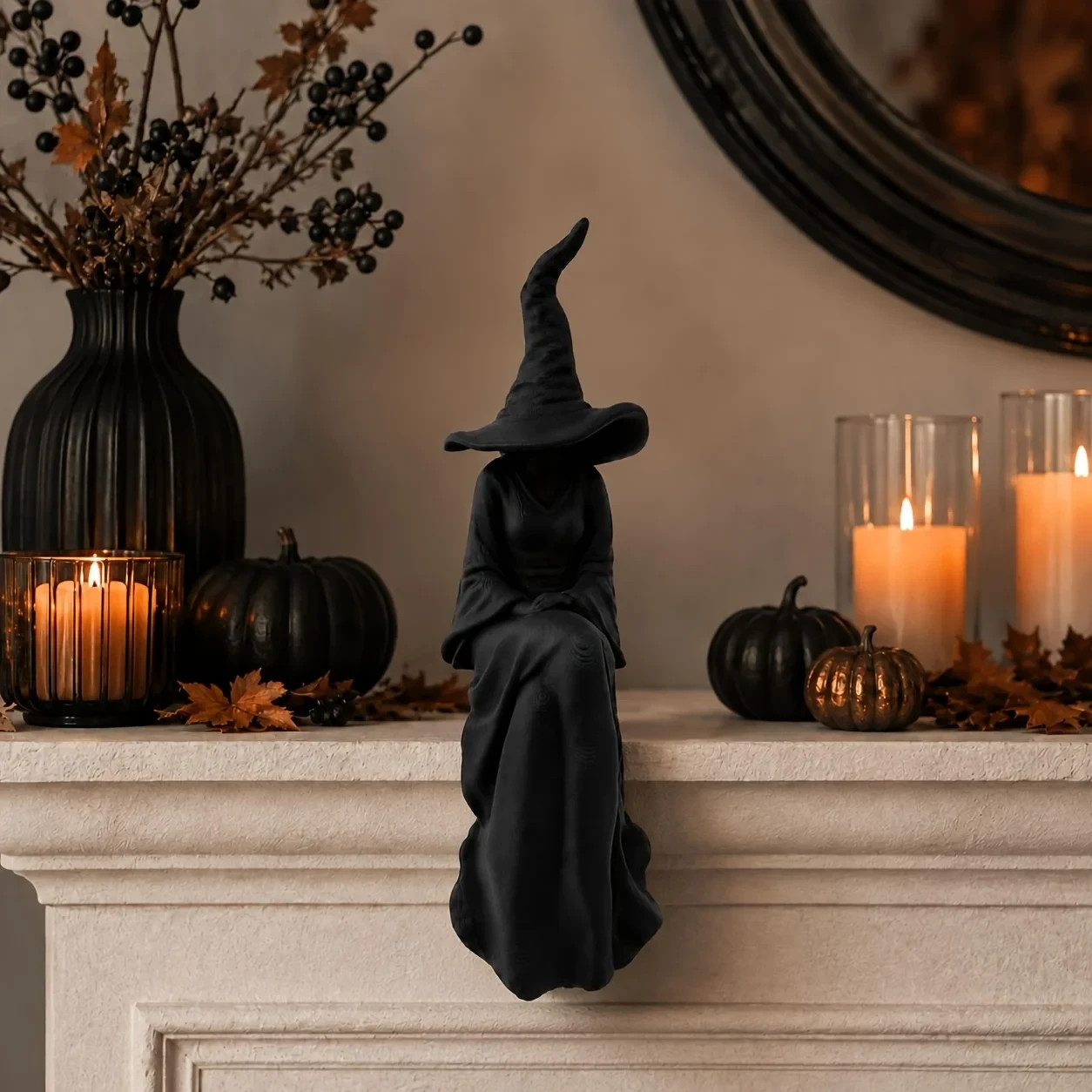 Halloween Faceless Witch Figurine Black Sitting Witch Wall Hanging Decor Halloween Faceless Witch Figurine Black Sitting Witch Wall Hanging Decor