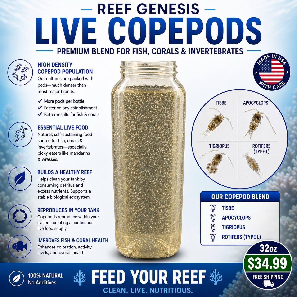32oz LIVE Copepods | Tisbe, Apocyclops ,Tigriopus, Rotifers | 