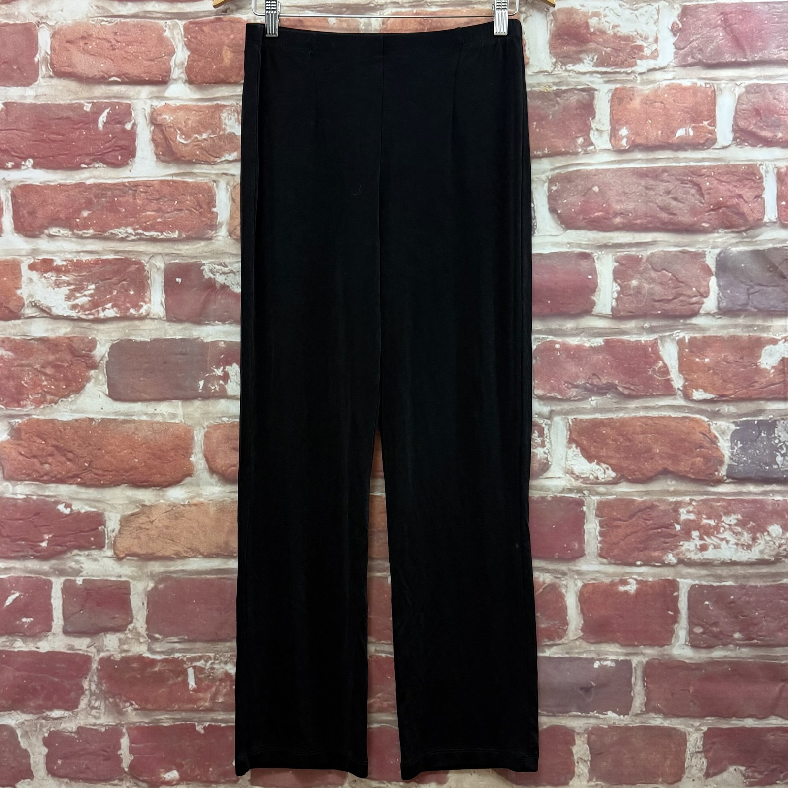 Chicos Travelers Pants Womens M Plain Black Stretchy Slinky Pull On Trousers