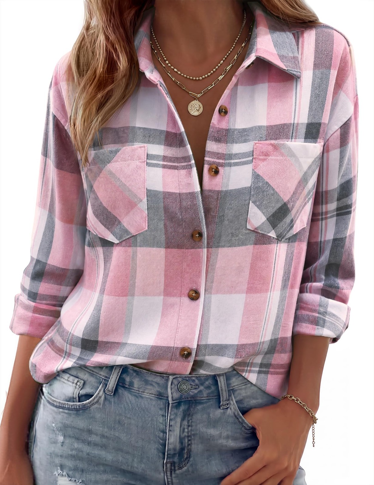 Womens Flannel Shirts Long Sleeve Button Down Casual Fall Plaid Top Womens Flannel Shirts Long Sleeve Button Down Casual Fall Plaid Top