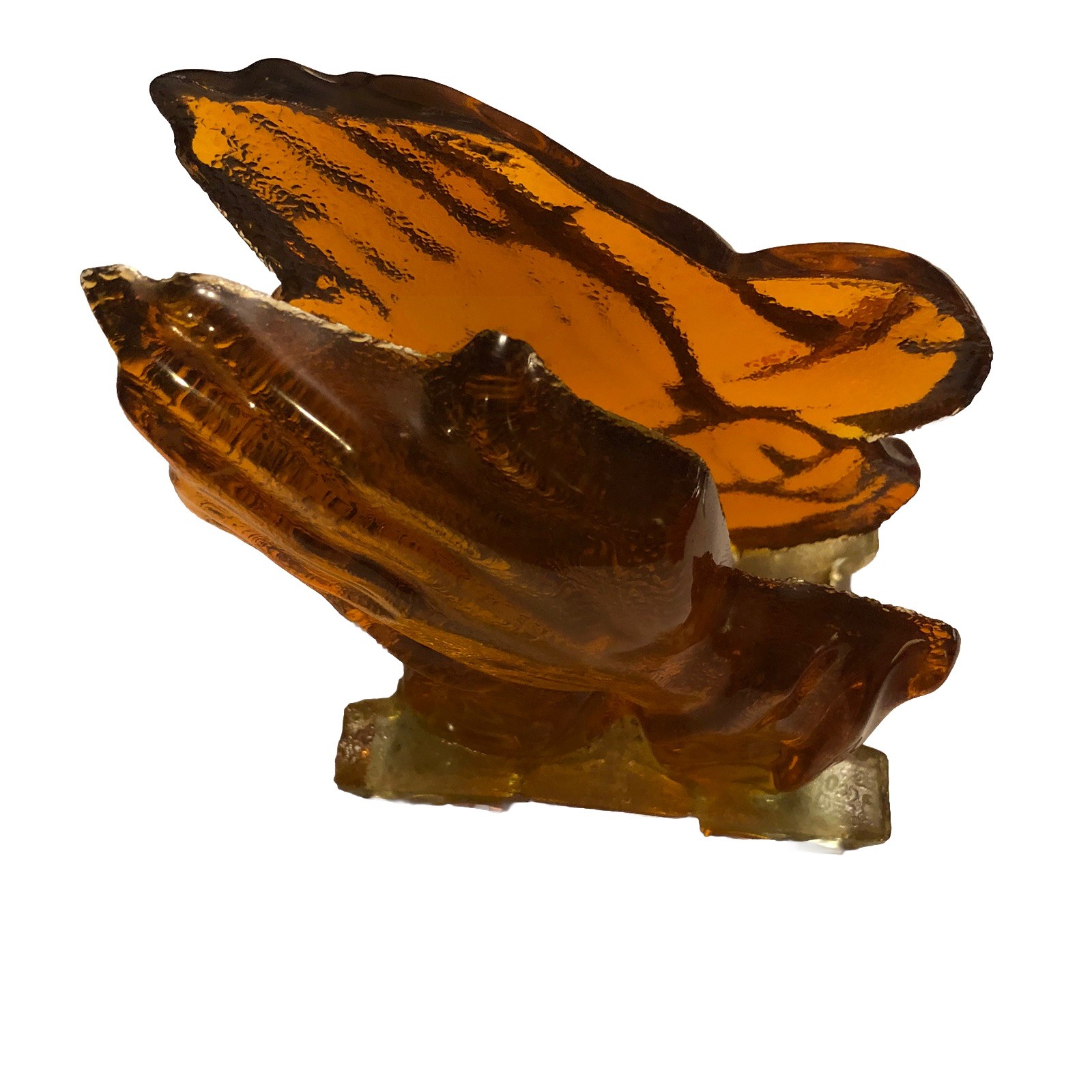 Napkin Holder Praying Hands Amber Orange MCM Mail Organizer Religious Suncatcher