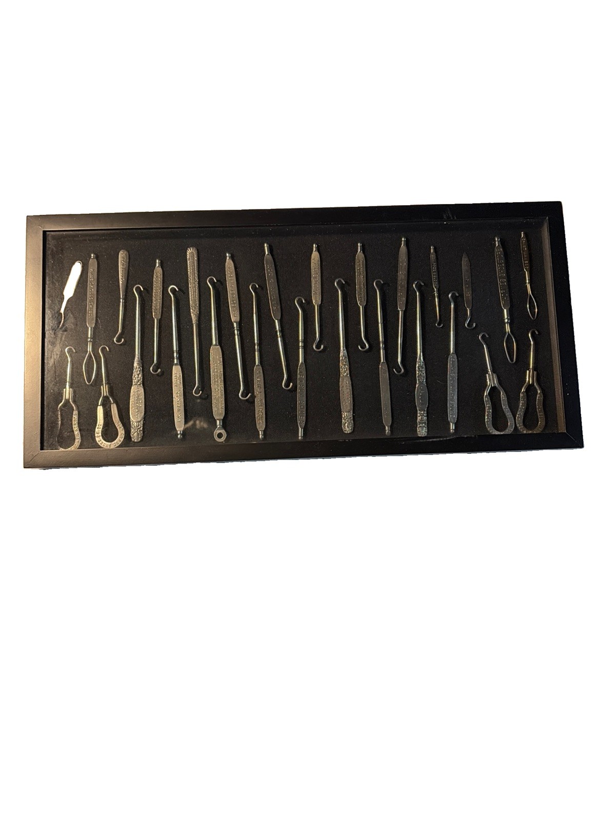 27-Piece Premium Antique Advertising Shoe Button Hook Collection — Shadowbox