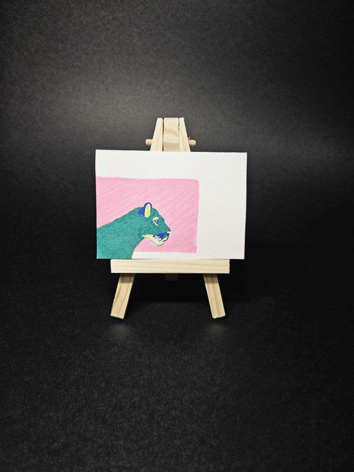 ACEO Original Puma Cougar Cat Green Pink Acrylic Marker and Ink ACEO Original Puma Cougar Cat Green Pink Acrylic Marker and Ink