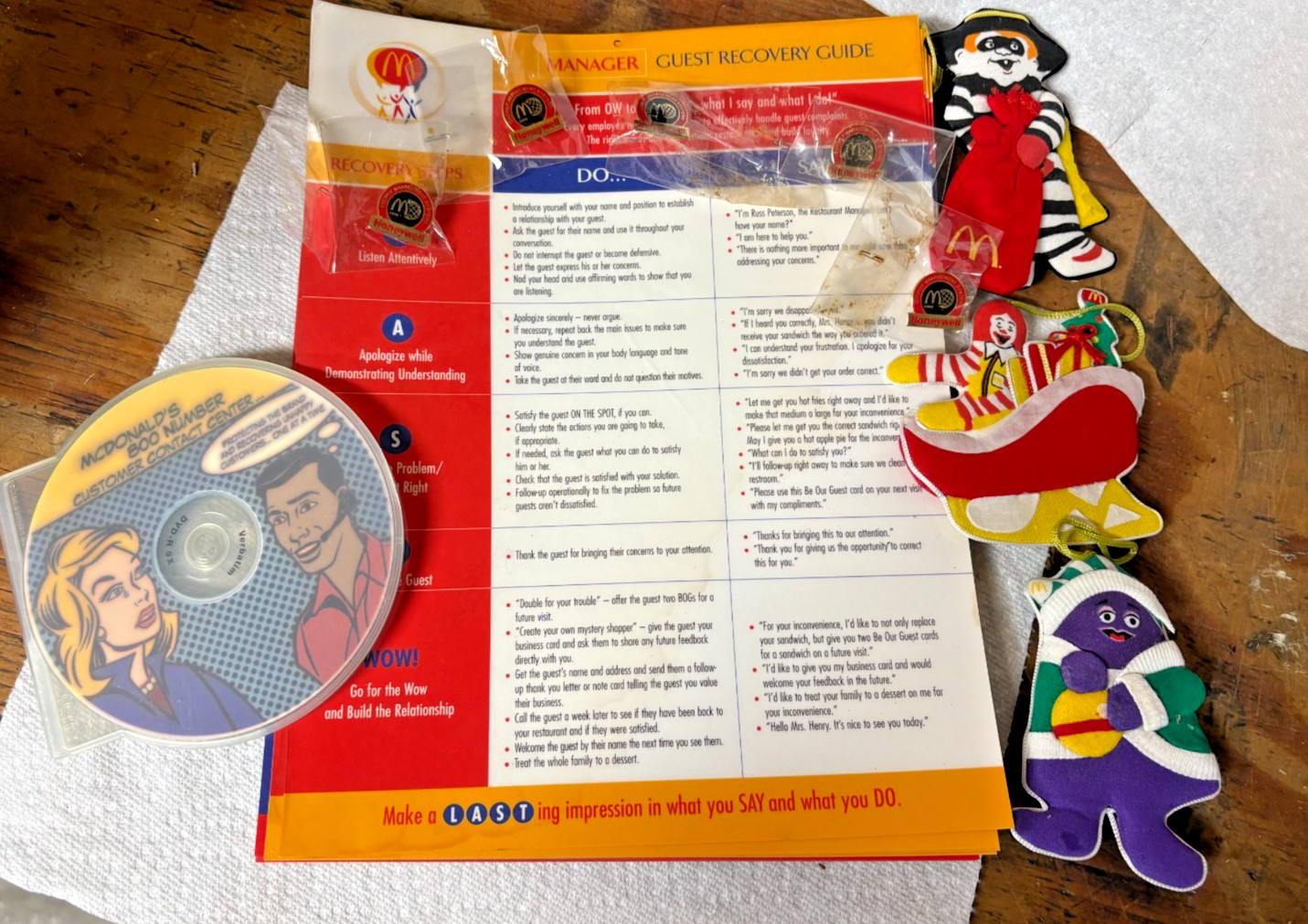 McDonald's Employee only gear, CDs, placards, Grimmace, Burglar, Ronald Ornamts