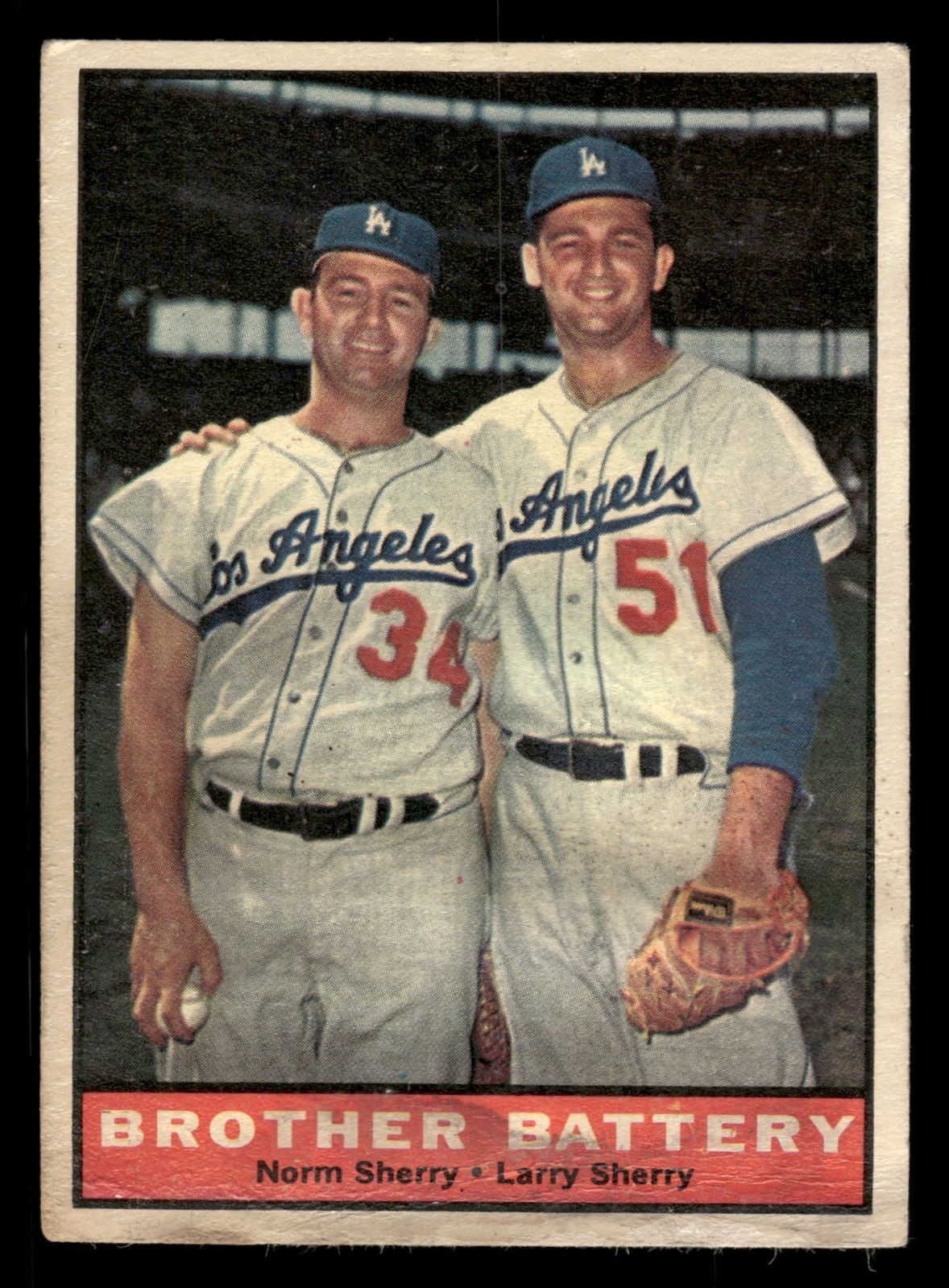 1961 Topps Baseball Card #521 Brother Battery (Norm Sherry, Larry Sherry) 1961 Topps Baseball Card #521 Brother Battery (Norm Sherry, Larry Sherry)