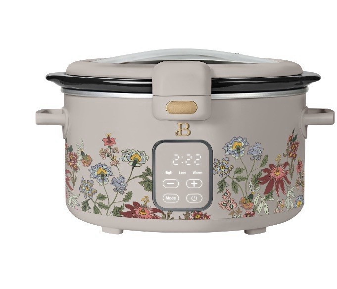 Drew Barrymore 4Qt Digital Slow Cooker Hinged Locking Lid Wildflower Porcini