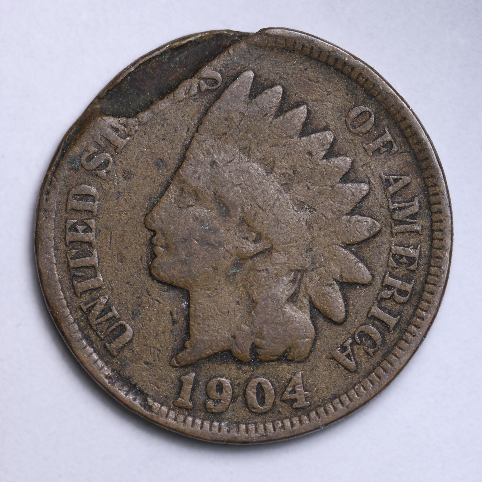 1904 Indian Head Cent Penny OBVERSE ERROR COIN B003 WRM