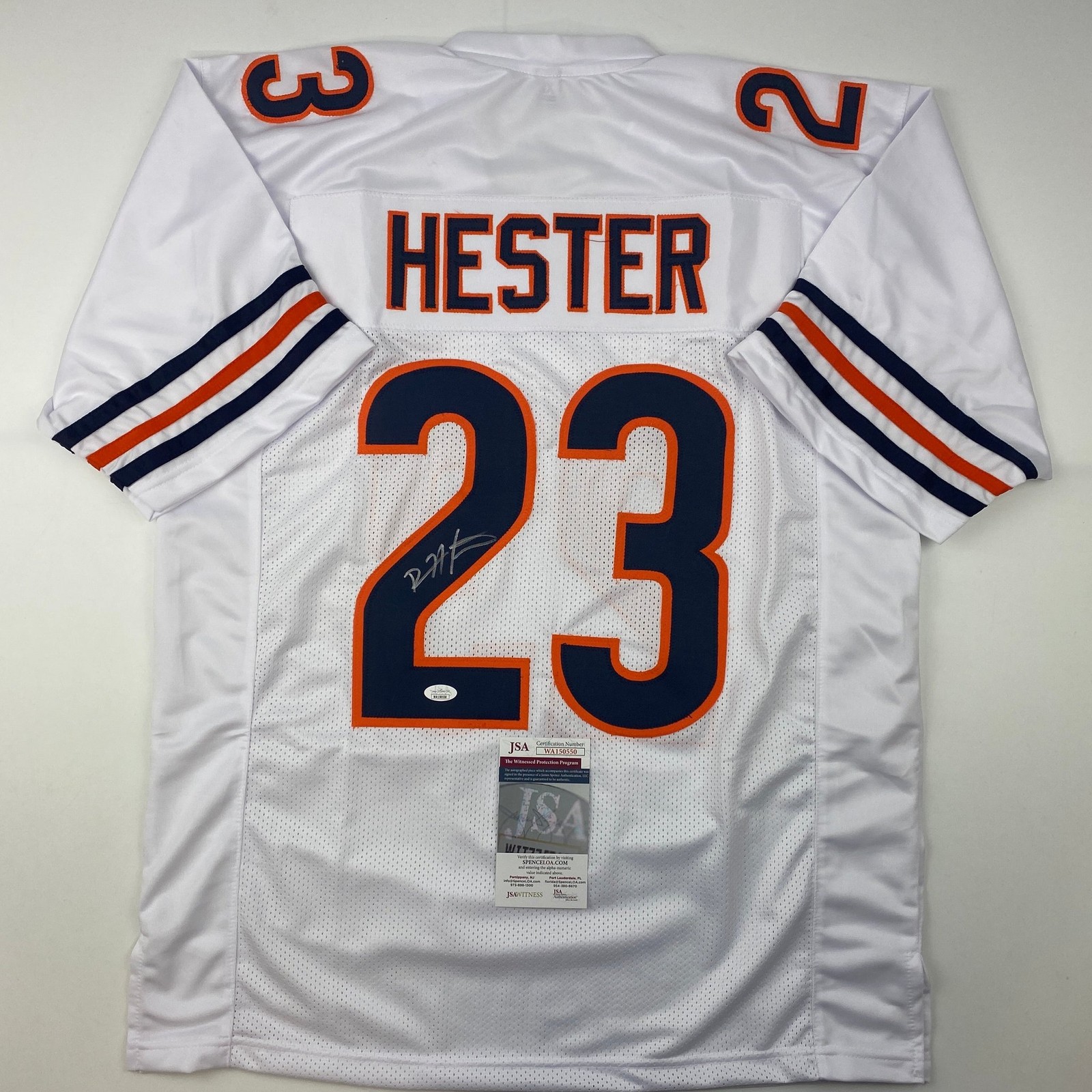 Autographed/Signed Devin Hester Chicago White Football Jersey JSA COA Autographed/Signed Devin Hester Chicago White Football Jersey JSA COA