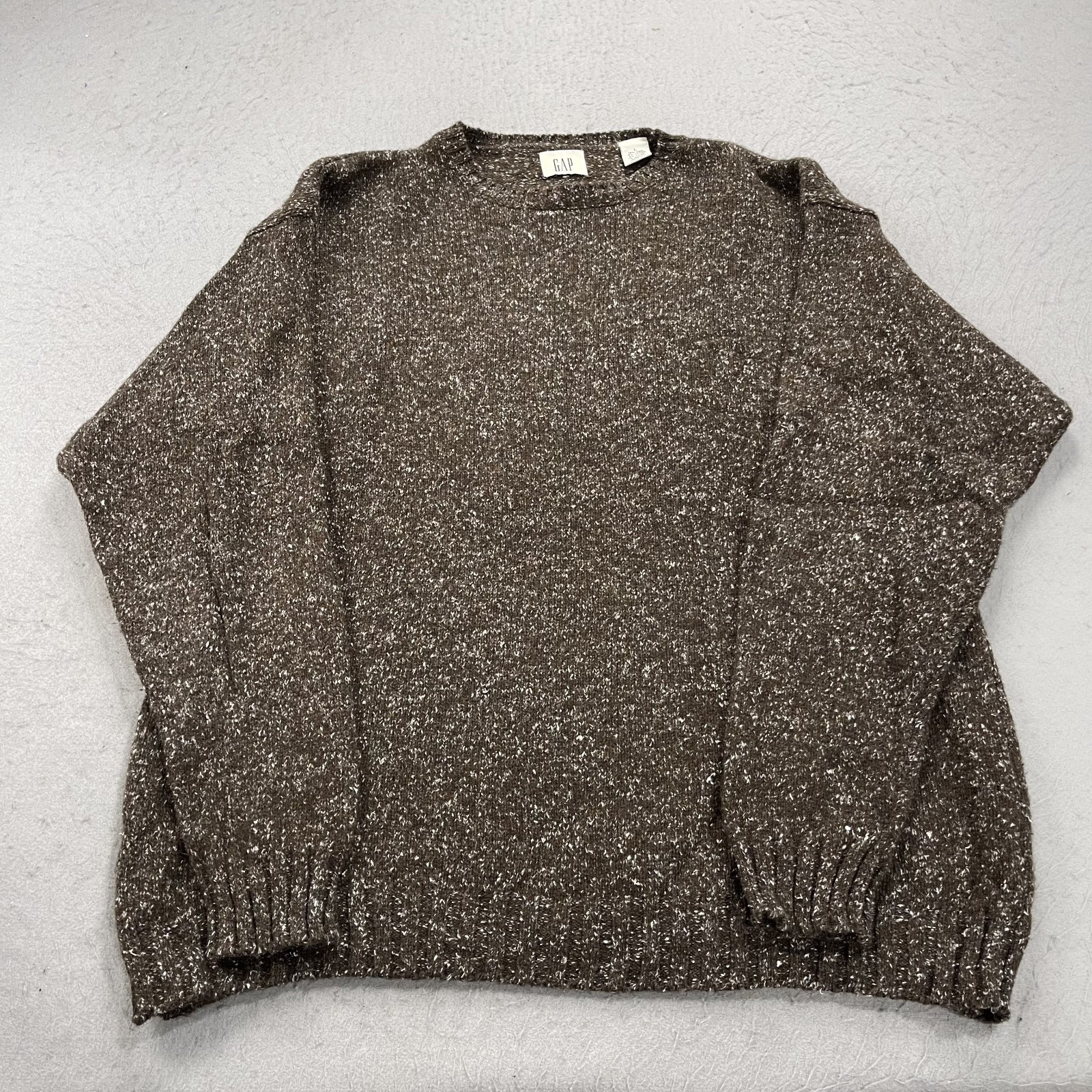 VINTAGE GAP Sweater Mens Large Brown Wool Blend Fisherman Crewneck Knit 90s