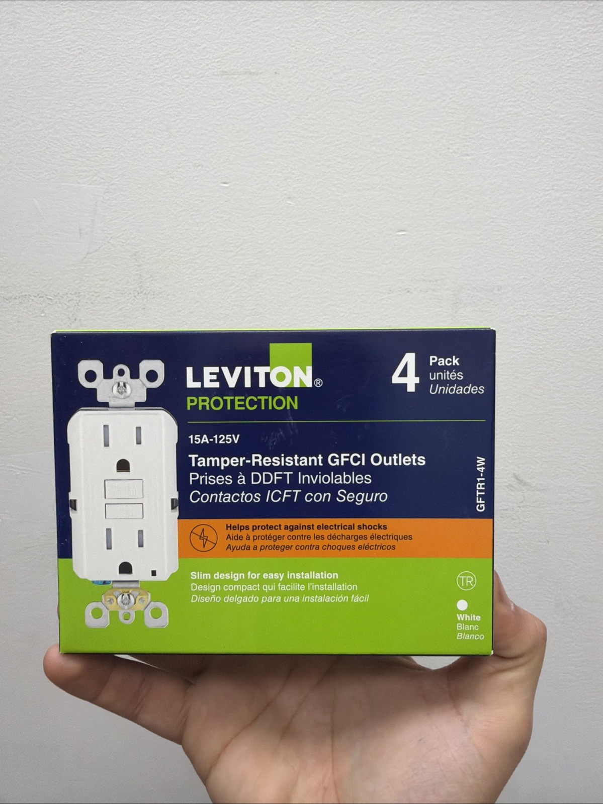 Leviton M42-GFTR1-4W Tamper Resistant GFCI Outlets - 4pk, White, 15A-125V Leviton M42-GFTR1-4W Tamper Resistant GFCI Outlets - 4pk, White, 15A-125V