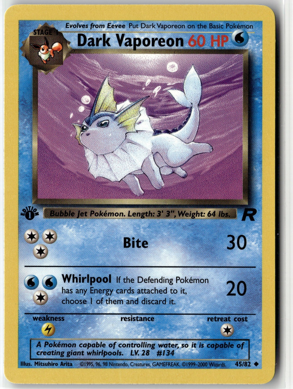 Dark Vaporeon Uncommon Team Rocket 45/82 1st Edition NM Dark Vaporeon Uncommon Team Rocket 45/82 1st Edition NM