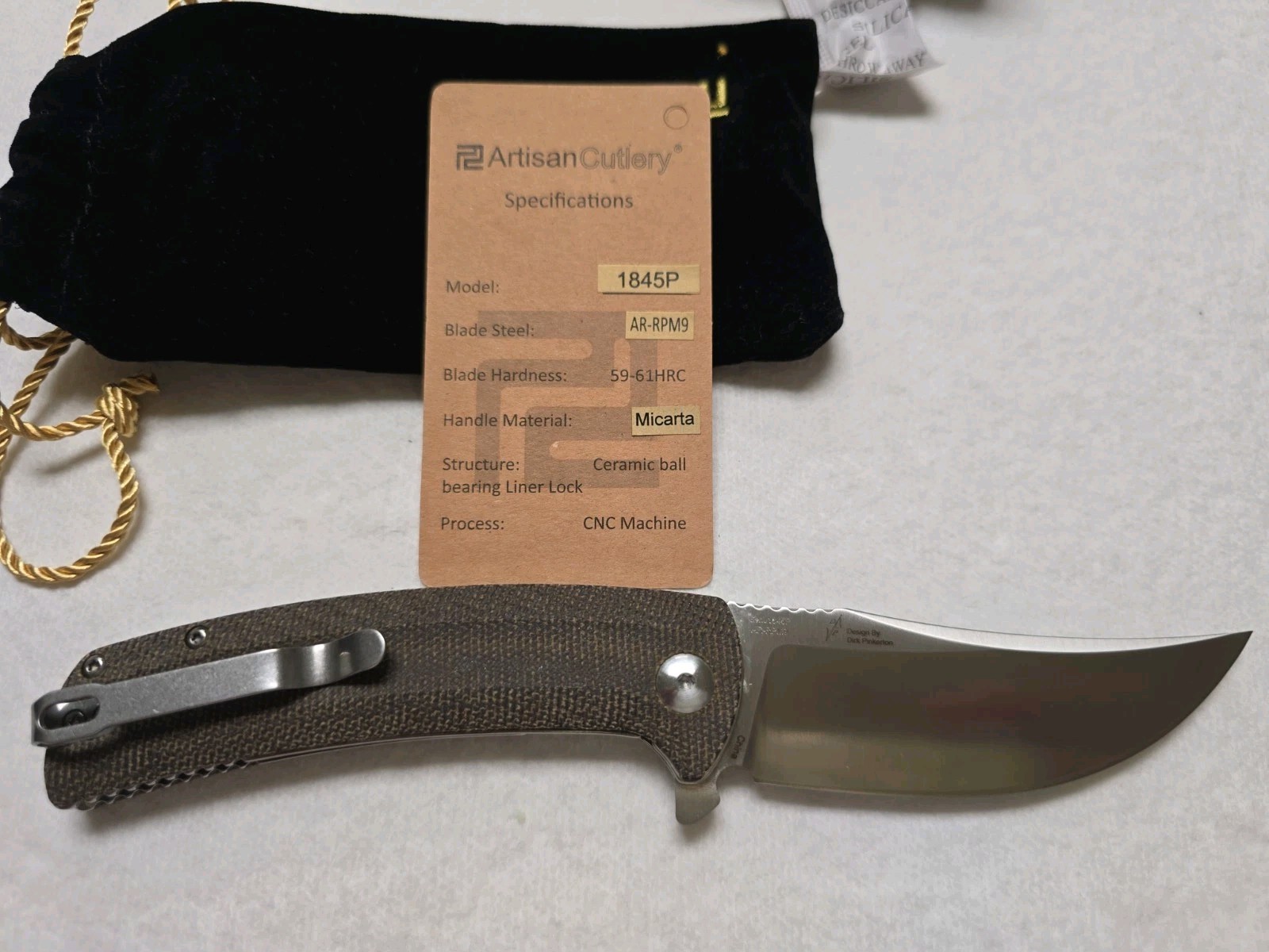 Artisan Cutlery Tradition 1845P Folding Knife AR-RPM9 Micarta Dirk Pinkerton Artisan Cutlery Tradition 1845P Folding Knife AR-RPM9 Micarta Dirk Pinkerton
