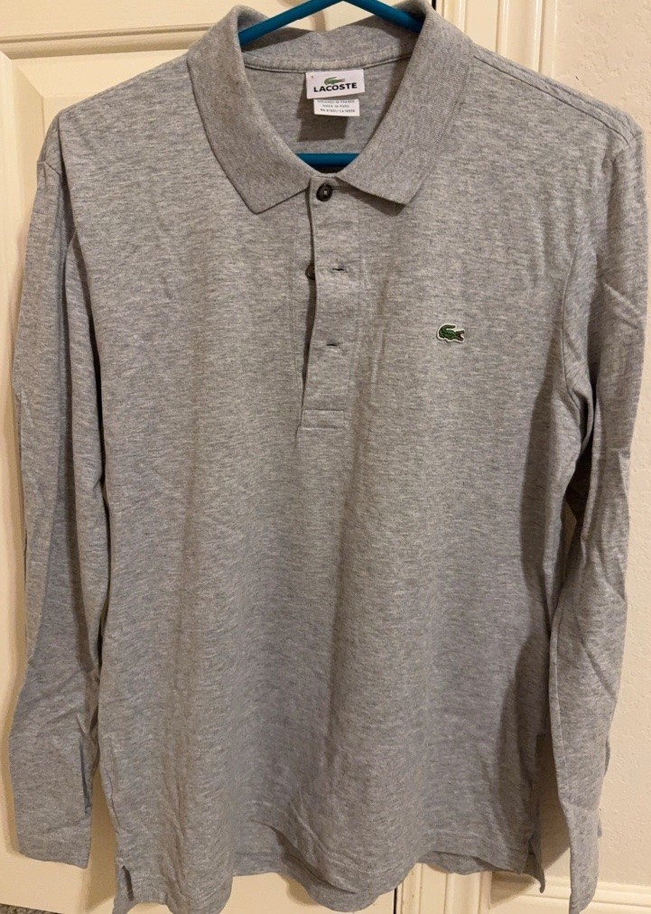 Lacoste Mens Long Sleeve Polo Shirt Gray Classic Crocodile Logo Size 3 Small Lacoste Mens Long Sleeve Polo Shirt Gray Classic Crocodile Logo Size 3 Small